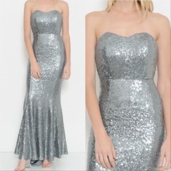 .. Dresses & Skirts - Dress Maxi Silver MONROE SEQUIN GOWN  DRESS